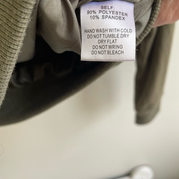 OLIVE GREEN FAUX SUEDE JACKET WHIPSTITCH DETAIL ZIPPER STRETCH PRIVY - Picture 10 of 11